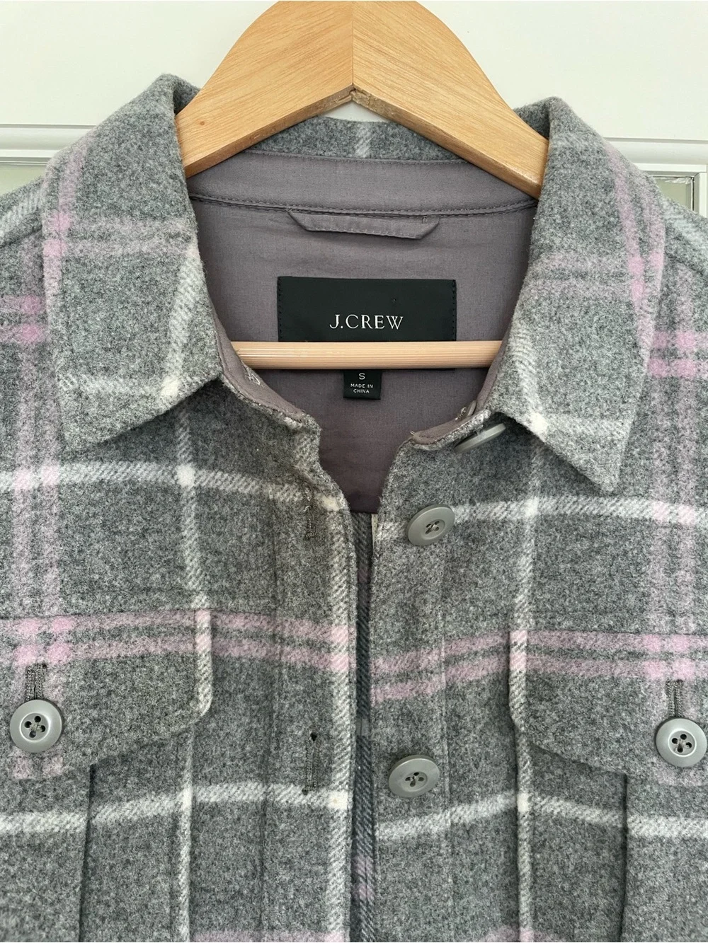 J Crew Shirt-jacket in stretch wool-blend plaid grey purple Women's Small #BJ936